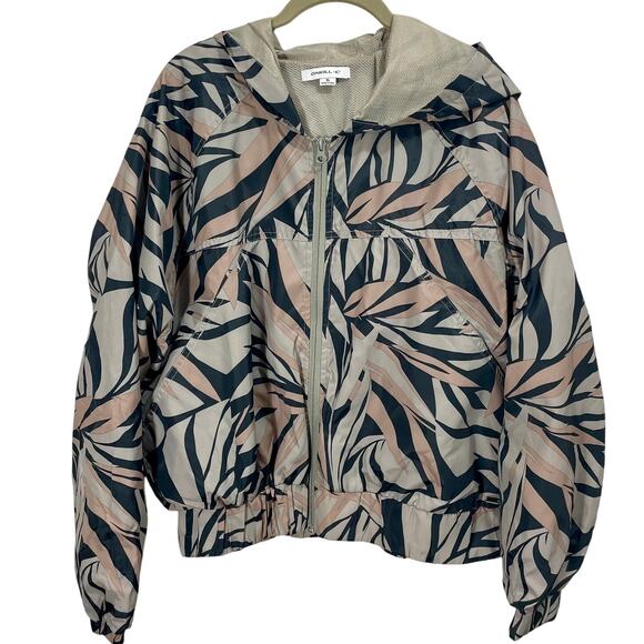 O'Neill Crop Windbreaker Hooded Pink Multicolored Camo Leaf Print Size XL - Picture 1 of 12